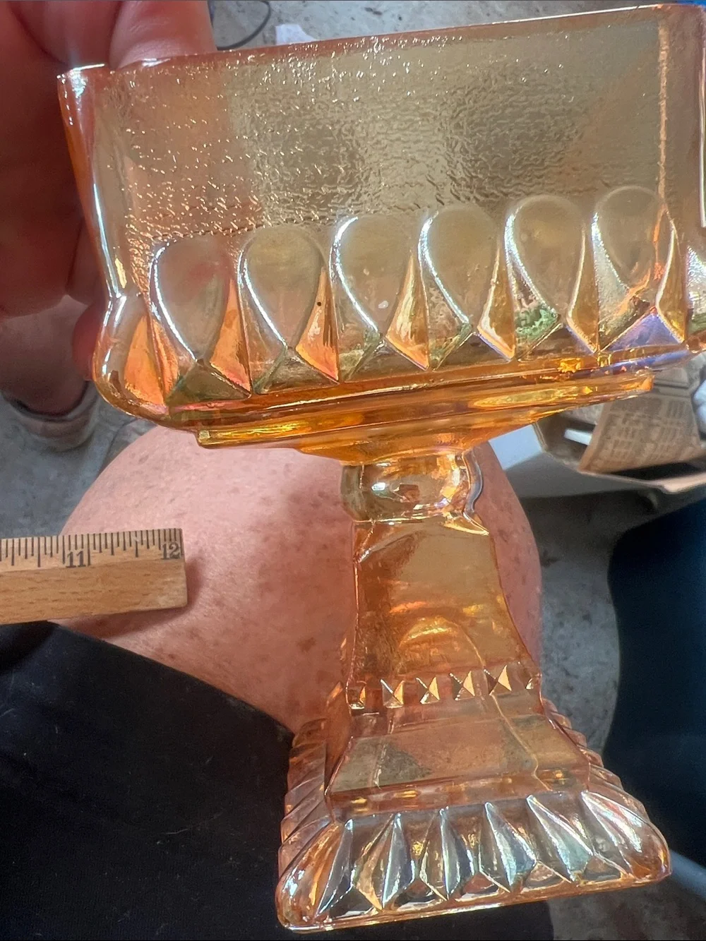Indiana Glass Amber Carnival Glass Covered Candy Dish